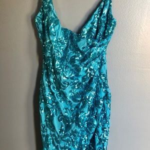 Teal sequin dress small adjustable straps